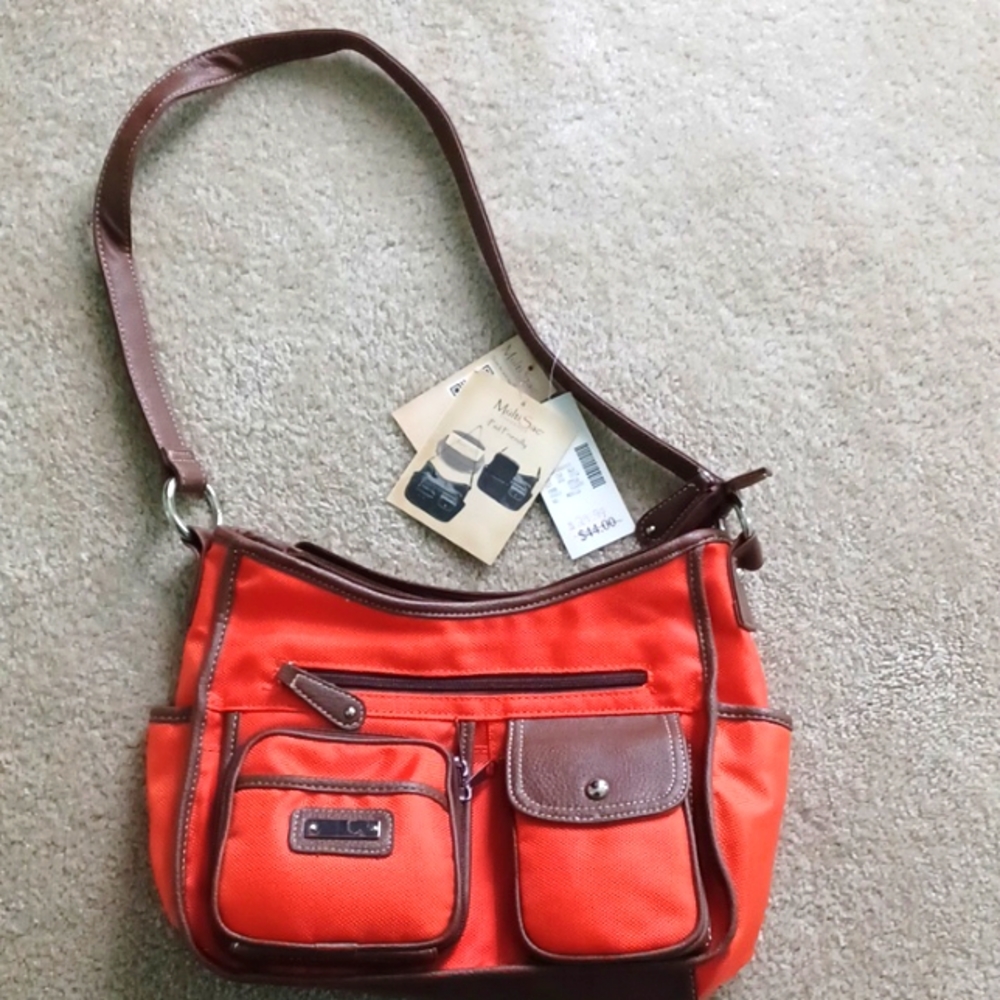 NWT Catherine's orange canvas with brown trim multi-sac bag
